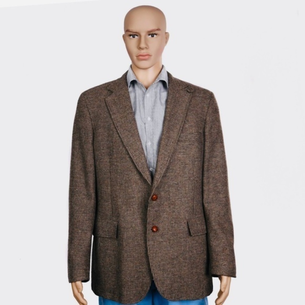 Rutland's Canterbury Brown 44L 2 Button Men’s Blazer Jacket 100% Pure Wool VTG